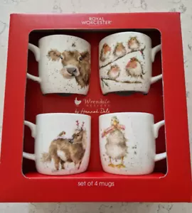 Collectable_Royal Worcester Wrendale Christmas Mugs_Set of 4 Porcelain Mugs - Picture 1 of 10