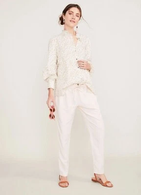 Hatch Maternity Women's THE LINEN PAPERBAG PANT Ivory Tencel/Linen $188 NEW - Image 1 of 4