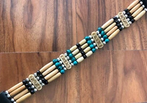 Traditional 4 Row Buffalo Bone Tribal Native American Choker Necklace Turquoise - Picture 1 of 6