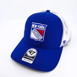 '47 Brand New York Rangers Trucker Hat Mens Blue Snapback Hockey NHL Mesh New - Picture 1 of 13