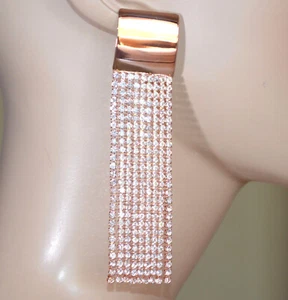 Orecchini Donna oro rosa strass trasparenti fili lunghi pendenti cristalli UD2 - Foto 1 di 2