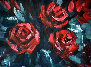 Bold Red Roses Painting Original Floral Expressionist Artwork - Picture 1 of 4