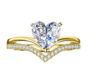 Boutique Heart Yellow Gold Plated Cubic Zirconia Women’s Ring Size 8 💎 - Picture 1 of 5