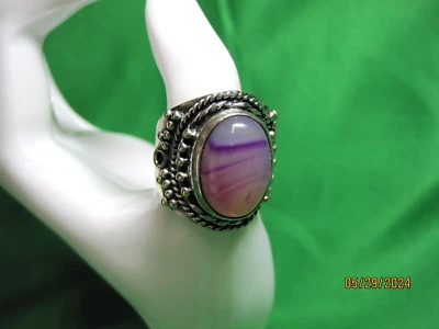 Anillo FILIGRANA de plata esterlina con piedras preciosas de ágata de encaje púrpura de colección talla 9 Foto 1 de 4