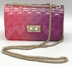 Quilt Embossed Jelly Candy Classic Shoulder Bag Crossbody Pink Purple Ombre EUC
