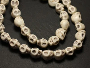 10pc - Perles Pierre Turquoise Synthese Crane Tete de Mort 12x10mm Blanc - 45585 - Picture 1 of 1