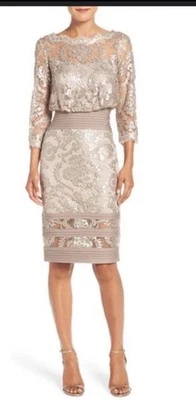 全新! Tadashi Shoji 刺绣花边幻觉连衣裙 Anthropologie Jenny Yoo 10 — 第 1/4 张图片