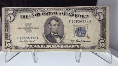 🔥1953 B $5 Dollar Blue Seal Silver Certificate Note UNC F23836392A🔥 - Image 1 of 4