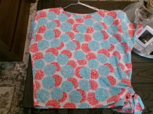 Michael Kors Short Sleeve Blouse Side Tie Waist White / turquoise/ coral shirt S - Picture 1 of 6