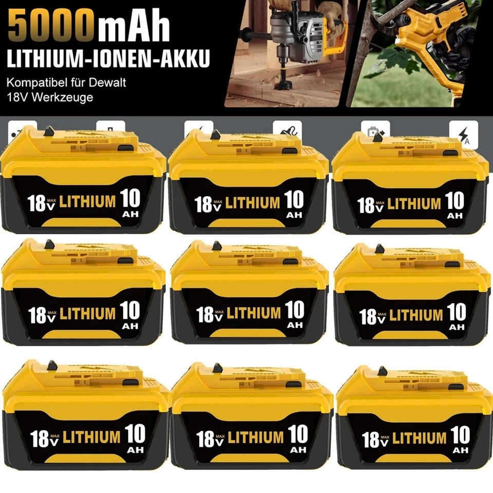 10x 4x für Dewalt 18v Akku 10 Ah XR DCB184 DCB183 DCB182 DCB200 DCB206 DCB205