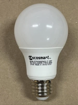 (2) ECOSMART B7A19A60WUL11 LED A19 E26 9W 120V 2700K Warm White - Image 1 of 2