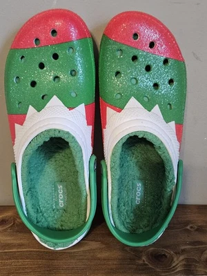 CROCS Holiday Mujer Talla 12.5 Hombre Talla 11 Forrado Navidad Rojo Verde Foto 1 de 4