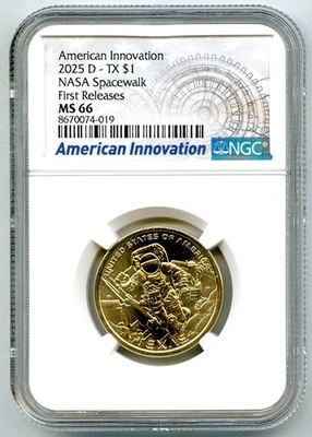 2025 D TEXAS NASA SPACEWALK NGC MS66 INNOVATION DOLLAR FIRST RELEASES - SCARCE - Image 1 of 2