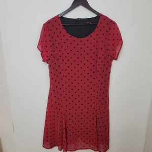 Midi Tea Dress Dress Size 14 Red Black Polka Dot 50s 80s Boho Xmas Party Retro - Picture 1 of 7