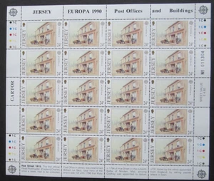 G.B. Foglietti completi in jersey come nuovi. Europa 1990 - Edifici per uffici postali. 4 fogli - Foto 1 di 4