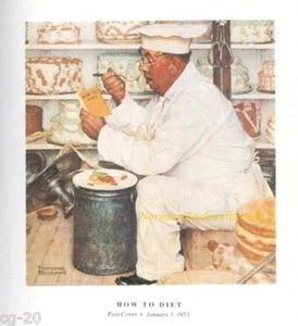 Norman Rockwell pastry chef restaurant "HOW TO DIET" 11"x15" Dieting weight loss - Picture 1 of 1