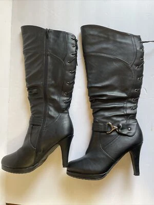 Top Moda Page-65 Back Lace Up Black SYNTHETIC Leather Boots Size 8.5 - Image 1 of 2