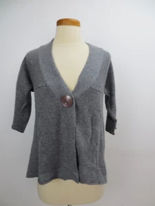 Aqua Gray Cashmere Cardigan Sweater Size XS Three Quarter Sleeves Tight Knit - Picture 1 of 5