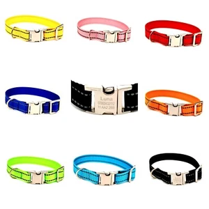 Handgefertigtes personalisiertes reflektierendes Nylon-Hundehalsband maßgeschneiderter Name Ausweis Etiketten für Haustier - Bild 1 von 11