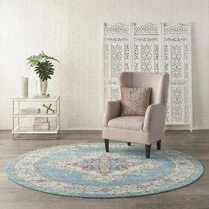 Nourison Passion Light Blue 8' X round Area--Rug, Boho, Traditional, Easy--Clean - Picture 1 of 9
