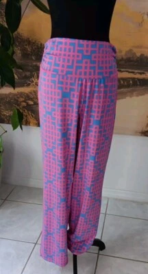 Pink And Blue Geometric Mudpie Wide Leg Boho Pull-on Pants Size Small  - Image 1 of 4