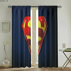 Superhero Superman Blackout Curtains 2 Panels Thicken Thermal Window Drapes Gift