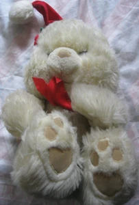 VINTAGE RUSS "CREAMPUFF" BEIGE TEDDY BEAR-CHRISTMAS HAT, VERY SOFT. 13 in.high. - Picture 1 of 6