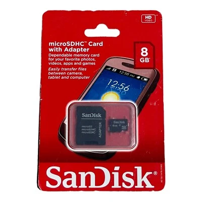 Sandisk MicroSDHC 8GB Memory Card with SD Adapter SEALED - Image 1 of 4