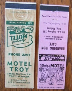 TROY, ALABAMA MATCHBOOK COVERS: MOTEL TROY & BRANDING IRON CAFE MATCHCOVERS -E - Picture 1 of 2