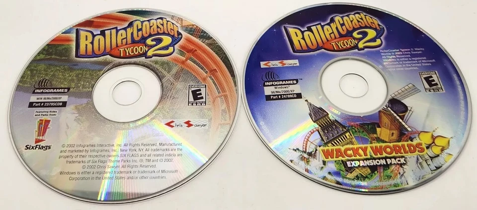 RollerCoaster Tycoon 2 + Wacky Worlds Expansion PC CD Discs Only! - Image 1 of 1