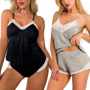 Womens Sexy Lingerie Soft Sleepwear Cami Shorts Pajamas Set 2 Piece Nightwear US - Picture 1 of 12