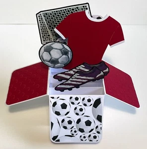 RED Themed Football Birthday Card - Hand-Made 3D Pop Up Card - Picture 1 of 6