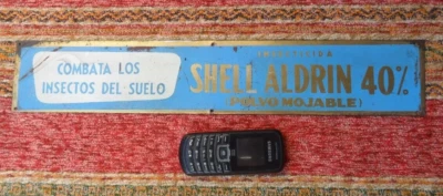 ANTIQUE VERY RARE ARGENTINA SHELL OIL COMPANY TIN LITHO SIGN ALDRIN INSECTICIDE - Image 1 of 4