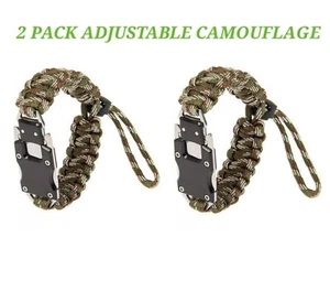 2 PCS Survival Camo Paracord Bracelet Camping Hiking Tactical Emergency Gear - Picture 1 of 6