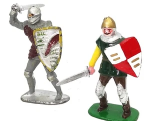 TIMPO TOYS 2 MEDIEVAL KNIGHTS - LEAD - ULTRA RARE - 1950'S - Picture 1 of 2