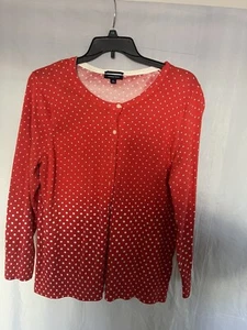 LANDS END Sweater Womens 1X 16-18 Orange & White Polka Dot Cardigan Button - Picture 1 of 2