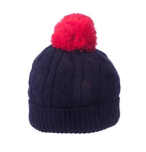 TOPMAN Kinder marineblau/rot solide Zopfmuster Winter Bommel Mütze Einheitsgröße NEU $ 24 - Bild 1 von 2