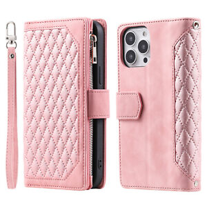 For iPhone 14 13 12 Pro Max 11 XR XS SE3 8 Leather Flip Case Zipper Wallet Cover