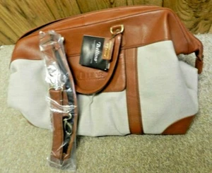 Bellino Tan Leather & Canvas Carry On/Duffel/Travel/Weekend Bag Italian Leather - Picture 1 of 7