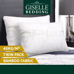 Giselle Bedding Bamboo Pillow Memory Foam Pillows Contour Twin Pack Soft Hotel - Picture 1 of 10