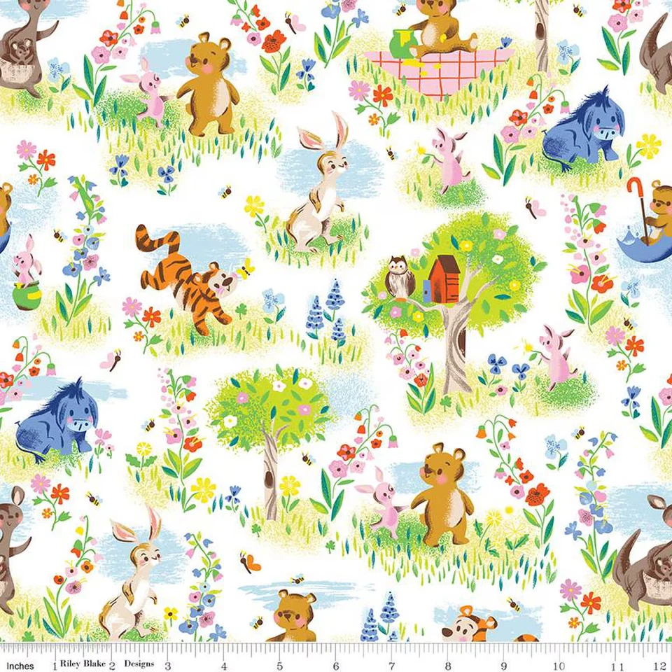 Fat Quarter Riley Blake “100 Aker Woods" White Winnie The Pooh Tigger Eeyore
