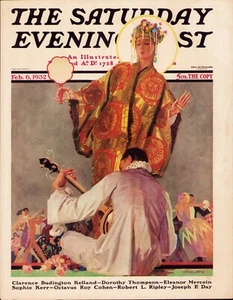 FEB 6 1932 Oriental Dancer & Sitar Musician SATURDAY EVENING POST COVER ONLY - Picture 1 of 3