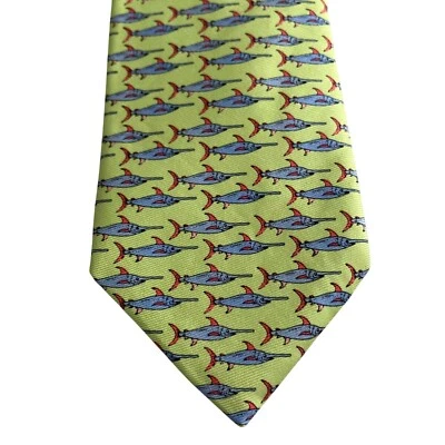 Peter Blair Mens Silk Neck Tie Green Fisherman USA Preppy Classic Dad Novelty - Image 1 of 4