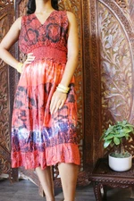 Boho Gypsy Hippy Red Cotton Printed Dress Summer Handmade Sleeveless Sundress M