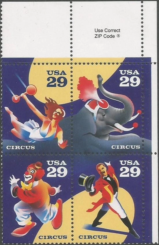 Zip Block of 4 stamps - Scott 2750-53 - 29 cent - Circus - 1993 - MNH - Image 1 of 1