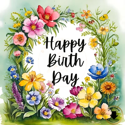 Tarjeta de cumpleaños digital floral imprimible Foto 1 de 4