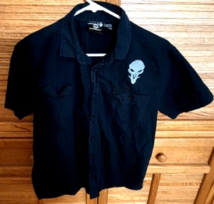 Camisa mediana Overwatch Reaper para hombre con botones manga corta calavera negra - Imagen 1 de 6
