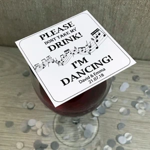 Wedding Drink Cover White Cards Qty 24 - Fun Music Dancing Party Personalised - Picture 1 of 6