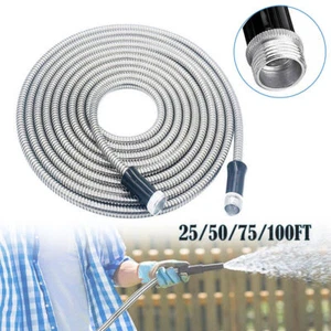 New Flexible Stainless Steel garden hose Water Pipe Lightweight 25/50/75/100FT - Picture 1 of 14