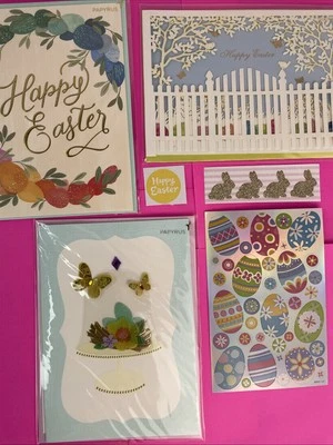 3 FABULOUS 🦋Papyrus Happy Easter Gold Letter 3D Greeting Cards Glitter + Seals - Image 1 of 4